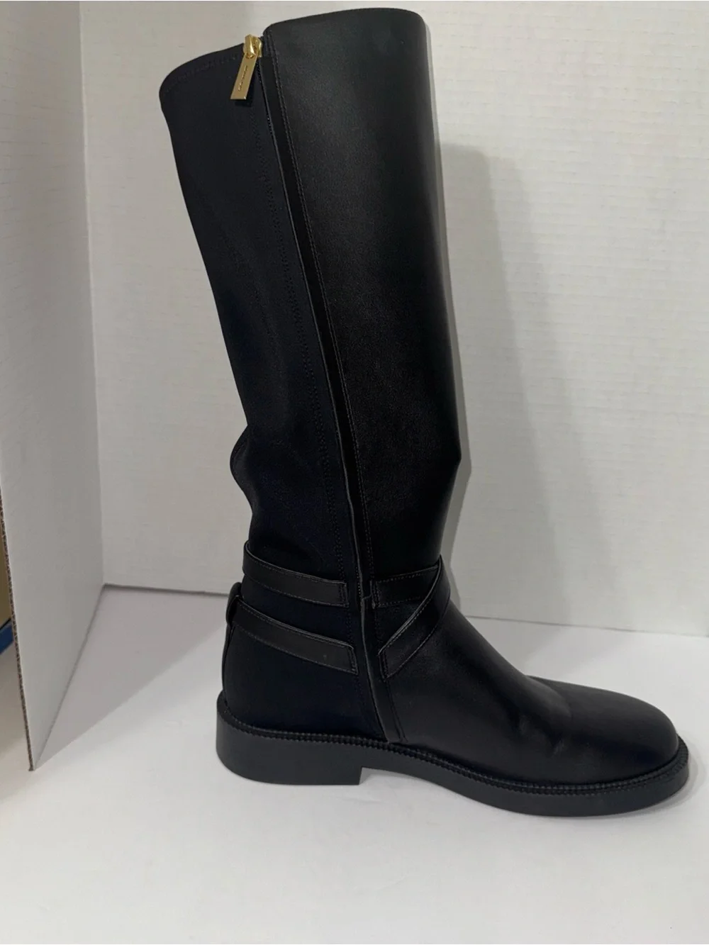 Michael Kors Black Leather Over-The-Knee Riding Boots with MK Charm